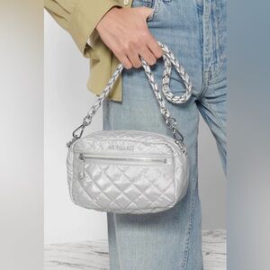 MZ Wallace Mini Crosby Metallic silver bag